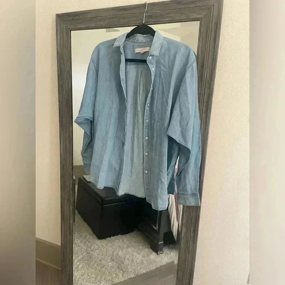Loft blue long sleeve button up blouse